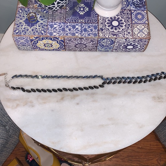 BaubleBar silver Y shaped necklace with blue and dark grey jewels - Picture 2 of 5